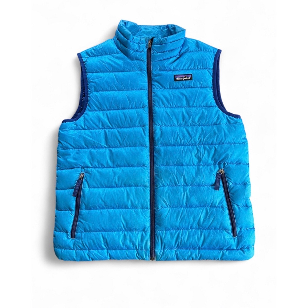 Patagonia Boys Down Sweater Vest Blue Puffer Full Zip Size Large 12
